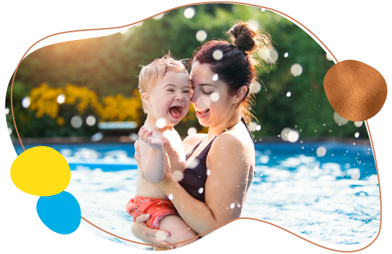 mom and son in pool
